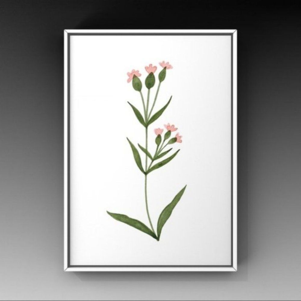 Modern watercolor pink green floral art print